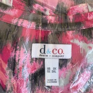 Denim & Co Abstract Print V-Neck Top 3X Black Pink Multi NWT QVC A294083